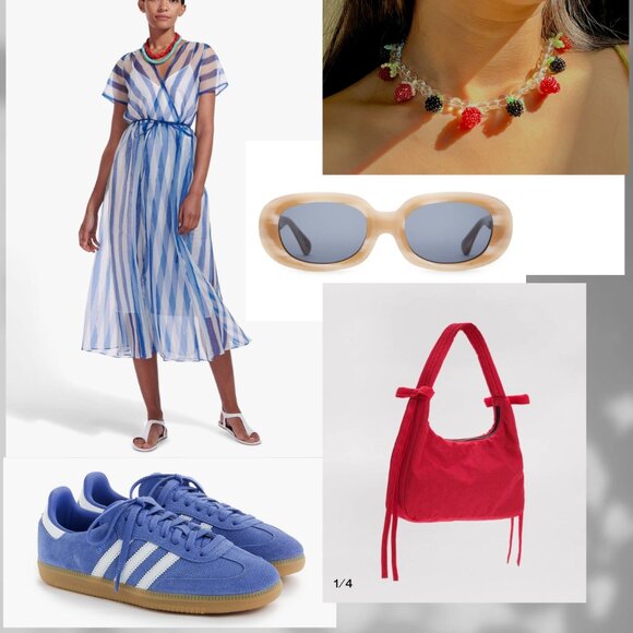 STAUD Flippa Blue & White Stripe Organza Wrap Midi Dress NWT - Picture 14 of 15